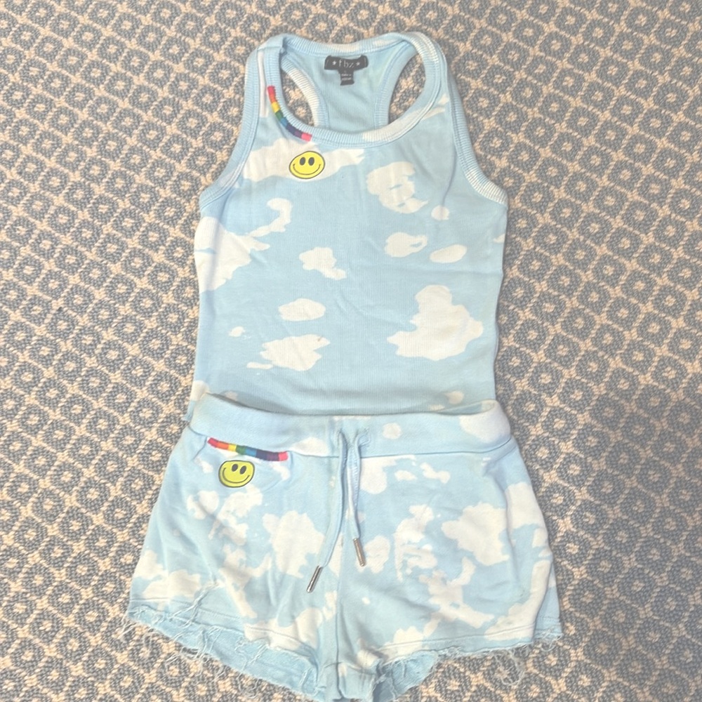 Flowers by Zoe Girls sky blue smiley tank set size 6